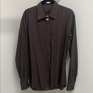 Prada Men's Dark Brown Patterned Shirt